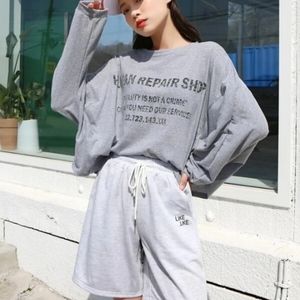 Letter Graphic Drawstring High Waist Track Shorts